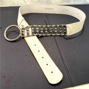 ANTONIAZZI FIRENZE ITALY White Leather Loop Ring Belt Silver Links Chic Stylish